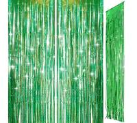 2pcs 3.2ft x 8.3ft Glitter Green Foil Door Curtain Decorations, Tinsel Curtains Fringe Backdrop, Green Streamers Door Hanging Decor for St. Patrick's Day Birthday Wedding Bridal Shower Bachelorette.