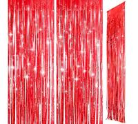 2pcs 3.2ft x 8.3ft Glitter Red Foil Door Curtain Decorations, Tinsel Curtains Fringe Backdrop, Red Streamers Door Hanging Decoration for Christmas Birthday Wedding Bridal Shower Bachelorette.