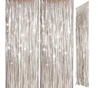 2pcs 3.2ft x 8.3ft Glitter Silver Foil Door Curtain Decorations, Tinsel Curtains Fringe Backdrop, Silver Streamers Door Hanging Decoration for Christmas Birthday Wedding Bridal Shower Bachelorette.