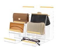 2Pcs 3/4 Tier Acrylic Wallet Holder Riser Clear Handbag Riser Racks Vertical Clear Purse Display Shelf Transparent Acrylic Perfume Display Stand With Fence for Dressing Table Countertop(4 layers)