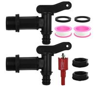 2Pcs 3/4" Water Butt Tap, Snap-Fit Waterbutt Taps with Hole Cutter, Black Thread Water Butt Tap Replacement for Garden Outdoor Taps Hose Pipe Rain Barrel
