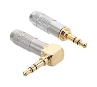 2pcs 3.5mm Stereo Audio Plug Right Angle L Shape Gold Plated Connector | Copper Metal Body, Trs Three Conductor Solder Type, Black Finish, for Studio Monitors and Mixers