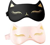 2PCS 3.5x8.3 Inch Cat Eye Mask, Sleep Mask with Adjustable Strap, Silk Eye for Sleeping Soft & Breathable, Kids for Children Adult