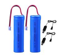 2Pcs 3.7V 2000mAh Li-ion Battery Pack RC 18650 Replacement Rechargeable Battery Pack With XH2.54-2P USB Charger Cable for Airplane DIY, Fishing lights,Doorbell, etc.
