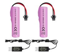 2PCS 3.7V 2000mAh SM-2P Plug Li-ion Battery with USB Charging Cable for DE68 DE44 DE45W DE45 DE58 DE49 DE57 DE70 Off-road Vehicle Truck Tank RC Remote Control Car Toy Battery