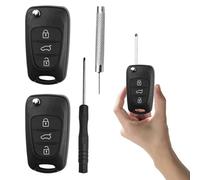 2PCS 3 Button Key Fob Case,Car Key Cover for Kia Sportage Compatible with Hyundai I20/I30/I35/Ix20 & Kia Ceed/Soul/Sportage,Car Key Fob for Hyundai,Folding Remote Key Shell Replacement (with Tool)