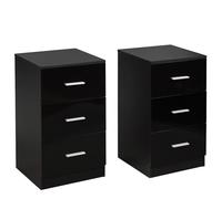 2Pcs 3-Drawer Chest Storage Cabinet Dresser Night Stand Organizer Black