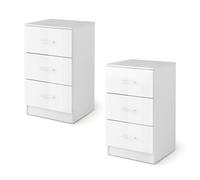 2Pcs 3-Drawer Chest Storage Cabinet Dresser Night Stand Organizer White