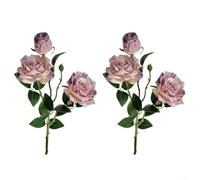 2pcs 3-Headed Artificial Rose Flowers with Burnt Edge, 55cm Plastic Faux Floral Stems for Home Wedding Party Autumn Decoration(purple)