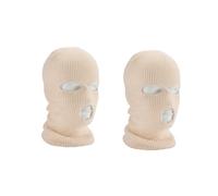 2PCS 3 Holes Full Face Mask Ski Mask Winter Cap Balaclava Outdoor Beanie Tactical Hat, Beige - 2pcs, One size