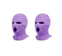 2PCS 3 Holes Full Face Mask Ski Mask Winter Cap Balaclava Outdoor Beanie Tactical Hat, Purple - 2pcs, One size
