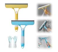 2Pcs 3 in 1 Window Cleaning Scraper, 2025 Window Squeegee Glass Cleaning with Spray, New Glass Cleaner Tool for Shower Glass, Window Cleaning Equipment for Mirrors Kitchen Bathroom(Blue + Yellow)