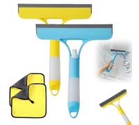 2Pcs 3 in 1 Window Cleaning Scraper Set with 2 Microfiber Towels Streak-Free Glass Wiper for Home Kitchen Bathroom Car