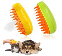 2Pcs 3 In1 Cat Steam Brush - Self Cleaning Steam Cat Brush for Massage & Removing Tangled Hair - Green & Yellow