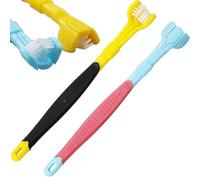 2Pcs 3 Sided Autism Toothbrush 3 Bristle Three Bristle Travel Toothbrush Wrap Around for Adult Kid Teeth Care Large Angle Soft Complete Teeth and Gum-Care Deep Cleaning Each Tooth