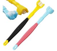 2Pcs 3 Sided Autism Toothbrush 3 Bristle Toothbrush Three Bristle Travel Toothbrush Wrap Around for Adult Kid Teeth Care Large Angle Soft Complete Teeth and Gum-Care Deep Cleaning Each Tooth