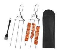 2Pcs 3 Way Kebab Skewers, Stainless Steel Grill Skewers, Easy to Push Bar Slider Grill Sticks with Oil Brush & Storage Bag, 3-Prong BBQ Skewer for Meat, Chicken,Veggies,Outdoor Barbecues