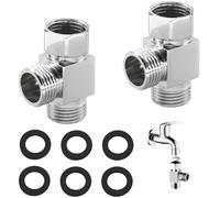 2PCS 3 Way T Shape Adapter G1/2" Diverter Valve Brass T Adapter Water Diverter 3 Way Device Hole with 6 Washers, Stainless Steel T Shower Diverter Valve for Faucet Rinse Toilet Tank