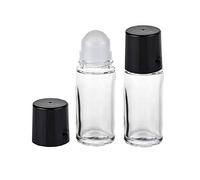 2Pcs 30 ml 1oz Deodorant Glass Roller Bottles Refillable Empty Massage Roll On Bottles Containers with Plastic Roller Ball Black Cap for Essential Oils DIY Deodorant, Clear
