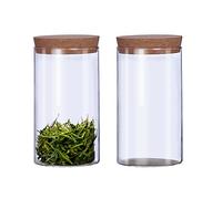 2Pcs 300ml/10oz Kitchen Storage Containers with Cork Lids Refillable Clear Glass Food Canisters Storage Container Vial Jars for Tea Coffee Flower Dry Goods Pantry