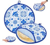2Pcs 30cm Tortilla Warmer Heat Container, Microwave Safe, Polyester Tortilla Warmer Holder, Insulated Cloth Holders for Naans, Chapati Flour Tortillas, Pancake, Flat Bread(Style 3)