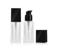 2Pcs 30ml/1oz Empty Clear Square Glass Emulsion Essence Pump Bottle With Black Pump Head Cosmetic Foundation Travel Jars Containers Dispenser for Lotion Cleanser Essential Oils