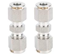 2Pcs 316 Stainless Steel Compression Fitting, Straight Double Ferrule Tube Adapter, High Pressure Resistance for Pipe Connection, No Welding Required for Gas Liquid Oil P (F1/4)