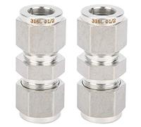 2Pcs 316 Stainless Steel Compression Fitting, Straight Double Ferrule Tube Adapter, High Pressure Resistant No - Weld Connection for Gas Liquid Oil Lines in Petrochemical (F1/2)