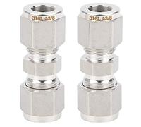 2Pcs 316 Stainless Steel Compression Fitting, Straight Double Ferrule Tube Adapter, High Pressure Resistant No - Weld Connection for Gas Liquid Oil Lines in Petrochemical (F3/8)