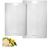 2Pcs 316 Stainless Steel Kitchens Cutting Boards, Double-Sided Durability Food Grade Titanium Metal Chopping Board, Easy Clean Portable Kitchen Accessories for Meat, Fruit, Vegetables(46x30cm/34x23cm)
