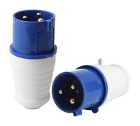 2PCS 32Amp Plug Socket,Industrial Plug 1-Phase 3 Pin Waterproof IP44 32A 220-250V 2P+E Blue Connector Socket with Male/Female Locking Mechanism for Construction Industry Sites Applications