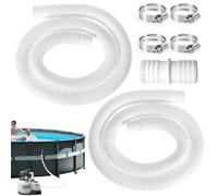 2Pcs 32mm Swimming Pool Hose with 4 Steel Clips Connector Kit, Flexi Replacement Pools Filter Pipes 1.5 Metre Long Leak-Proof Pump Tube, Above Ground Water Pipe PVC Spare Hoses Fittings
