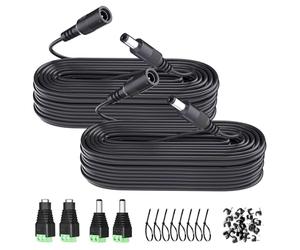 2PCS 33ft 10M DC Power Extension Cable, DC 12V 5.5mm x 2.1mm Extension Cord with Power Jack Adapter Connectors(2 x Male+2 x Female)/Wire Clips/Cable Ties for Security Camera/Router/LED Strip/Printer