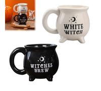 2Pcs 340ML Witches Brew Cauldron Mug Ceramic Magic Coffee Cups with Handle & Legs Gothic Tabletop Drinkware Halloween Decor Gifts for Adults Kids