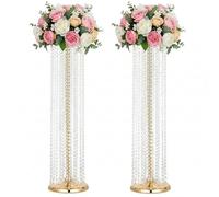 2Pcs 35.43in Tall Metal Wedding Centerpieces with Chandelier Acrylic Crystals Flower Stand, Elegant Wedding Centerpiece Decoration Leads Road Stands for Wedding Party Dinner Event Hotel Home Décor