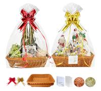 2PCS 35x25x7cm Gift Basket Hamper Wrapping Kit,Empty Diy Wicker Hamper Basket With Cellophane Wrap,Bow,Greeting Cards,Shredded Paper for Christmas,Easter Gift,Birthday,Wedding