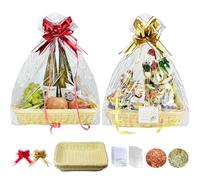 2PCS 35x25x7cm Gift Basket Hamper Wrapping Kit,Empty Diy Wicker Hamper Basket With Cellophane Wrap,Bow,Greeting Cards,Shredded Paper for Christmas,Easter Gift,Birthday,Wedding