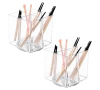 2Pcs 360° Rotating Makeup Organiser Makeup Brush Holder with 4 Compartments Clear Acrylic Multi-Functional Pen Holder for Desk, Portable Lipstick Organiser for Dressing Table Bedroom Bathroom
