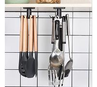 2pcs Under Cabinet Hooks, BAIEUEJO 360 °Rotation Kitchen Hooks for Utensils,Nail Free Adhesive Kitchen Utensils Hanging Hooks for Kitchen Utensils/Tools/Towel/Knife(Black)