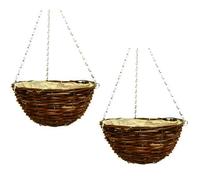 2Pcs 36Cm 14 Inch Dark Brown Wicker Hanging Baskets Lined Rattan Willow Planters