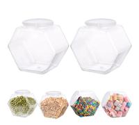 2PCS 3800ml Plastic Candy Jars with Lids, Clear Hexagon Cookie Containers, Shatterproof Reusable Storage Jars for Biscuits, Snacks, Chocolate, Kitchen