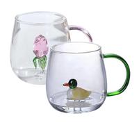 2Pcs 3D Animal Coffee Mug, 400ml Cute Coffee Cup Ceramics Cartoon Glass Animal Inside Heat Resistant Drinking Glasses with Handle for Home Office Tea Juice Milk