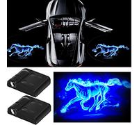 3D Wireless Magnetic Car Door Step LED Welcome Logo Shadow Ghost Light Laser Projector Lamp(Blue Horse)