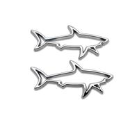 2pcs 3D Chrome Metal Shark Logo ,Car Emblem Hollow Fish Badge Decal, Auto Fender Bumper Stickers,Cool Badge Decoration Decal for Men and Women,Car Exterior Accessories for SUV,Truck,Laptop (Silver)
