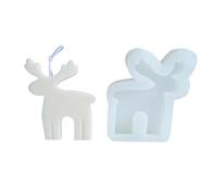 2PCS 3D Deer Candle Mold Christmas Tree Snowflake House Silicone DIY Gingerbread Sugar Cake Festival Decor Baking Tools for Handmade(White01)