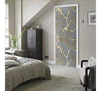 2PCS 3D Door Stickers for Interior Doors Gold & Leaves Stickers Removable DIY Renovation Wallpaper Bedroom Office Bathroom Home Improvement W39.4 x H78.7 Inch
