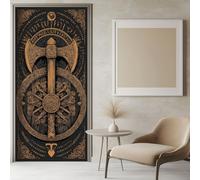 2PCS 3D Door Stickers for Interior Doors Viking Axe, Wall Mural Brown Sticker Removable Waterproof Poster 90x210 cm for Bedroom Office Bathroom Home Improvement