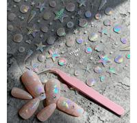 2Pcs 3D Embossed Aurora Seashell Starfish Nail, Summer Sea Shell Starfishs Nails with 1 Tweezer, Starfish Nail Stickers, Stickers Ocean Theme Nails for Women DIY Salons