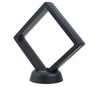 2Pcs 3D Floating Coin Display Frame, 90mm Black Medal Holder Case for Stamps, Jewelry, Casino Chips, Souvenir Memory Keepsake Showcase Stand Box Set