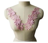 2PCS 3D Flower Fabric Appliques Embroidered Gown Collar Sew on Patches for Wedding Decoration Dress DIY Iron On Patches(Pink)